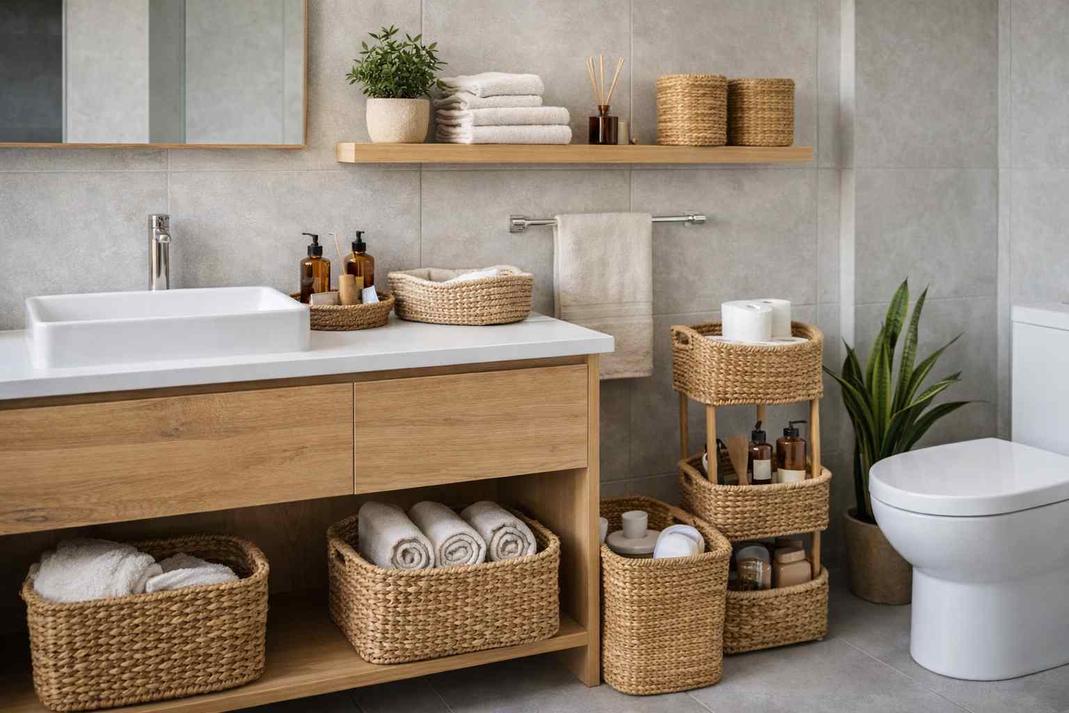 Como usar cestos e organizadores no banheiro