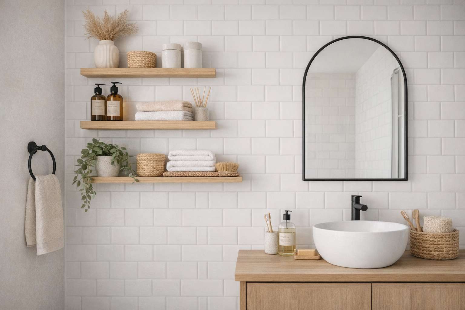 Ideias de decoração com prateleiras no banheiro