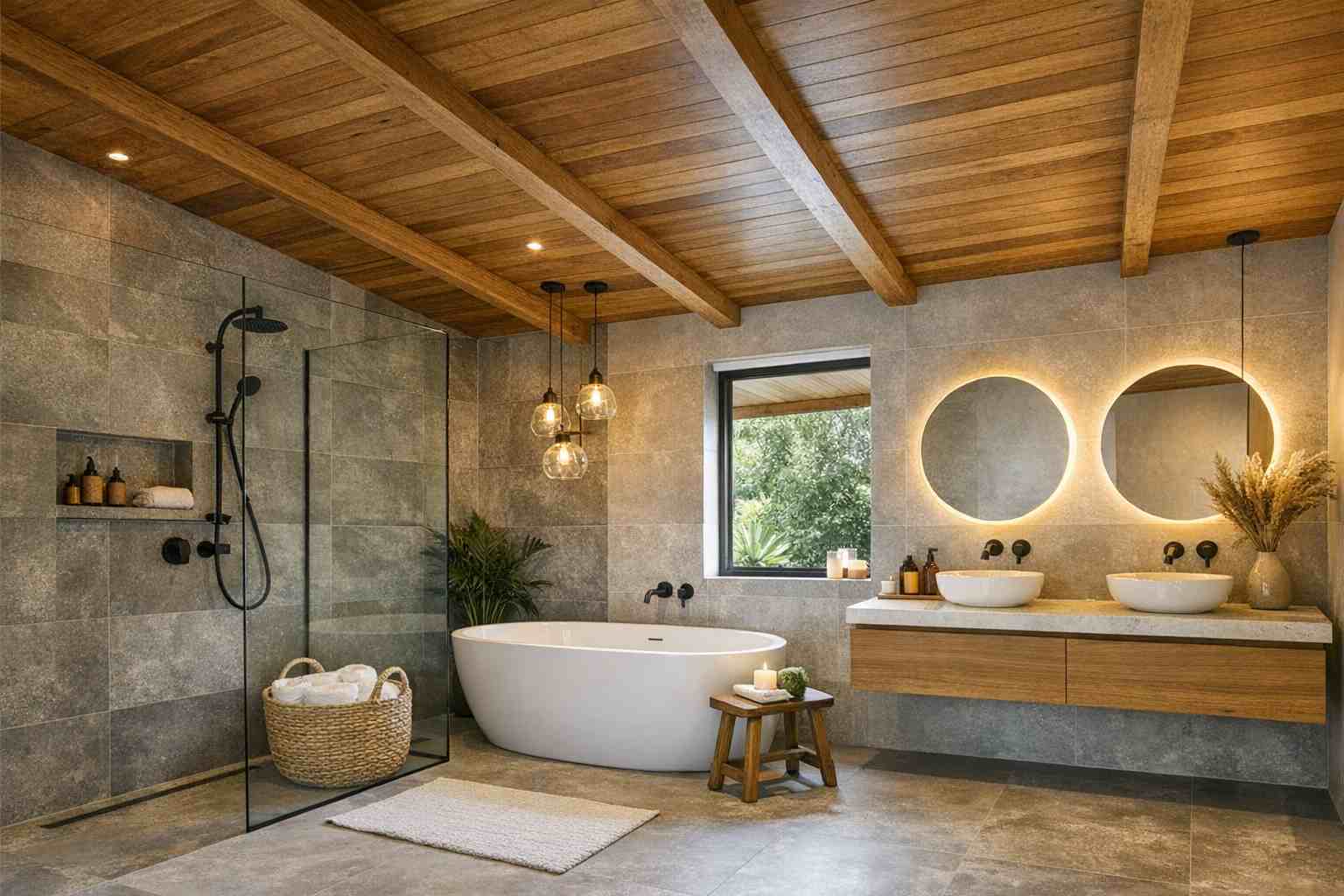 Banheiros com teto de madeira: ideias e cuidados