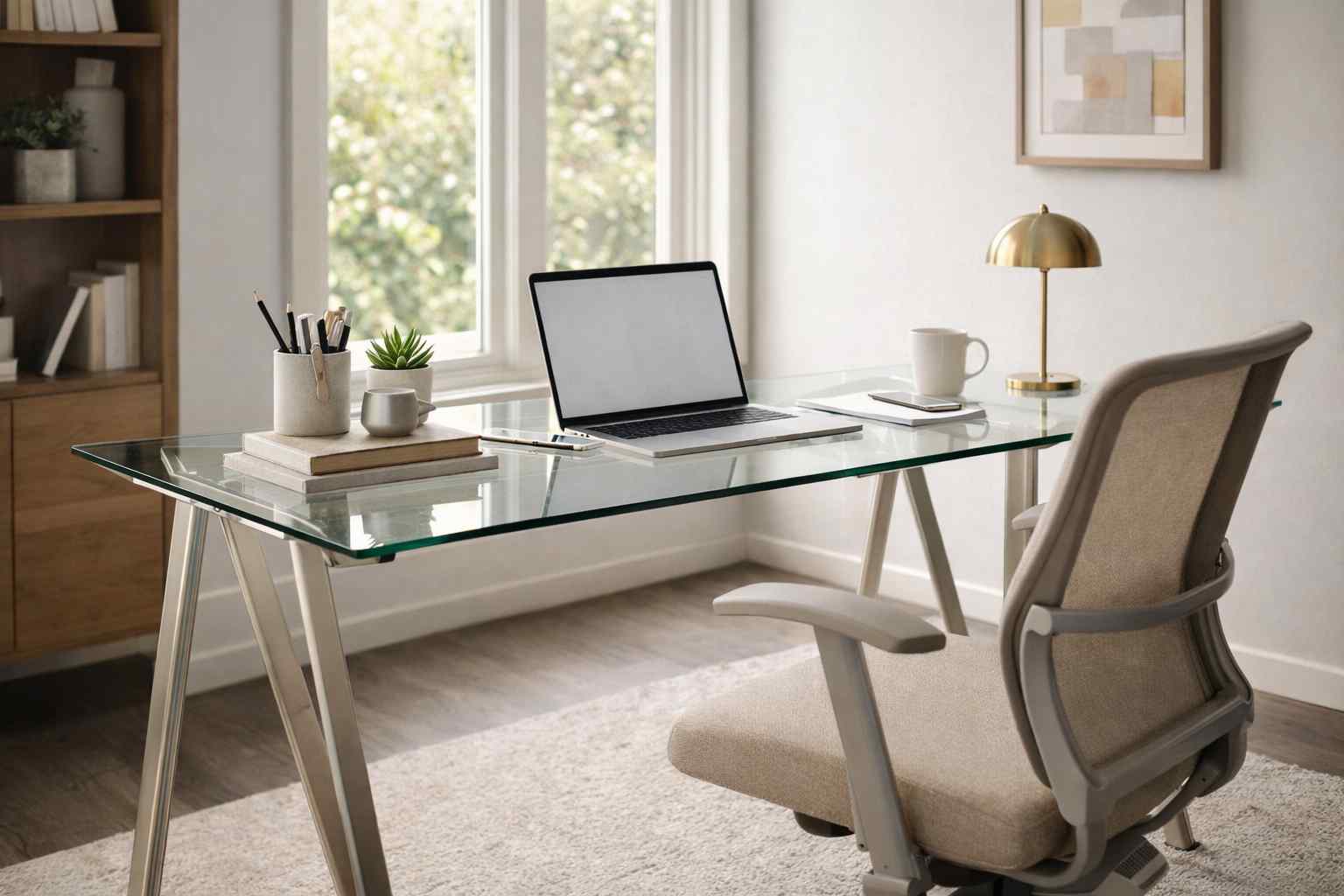Home office com mesa de vidro: prós e contras