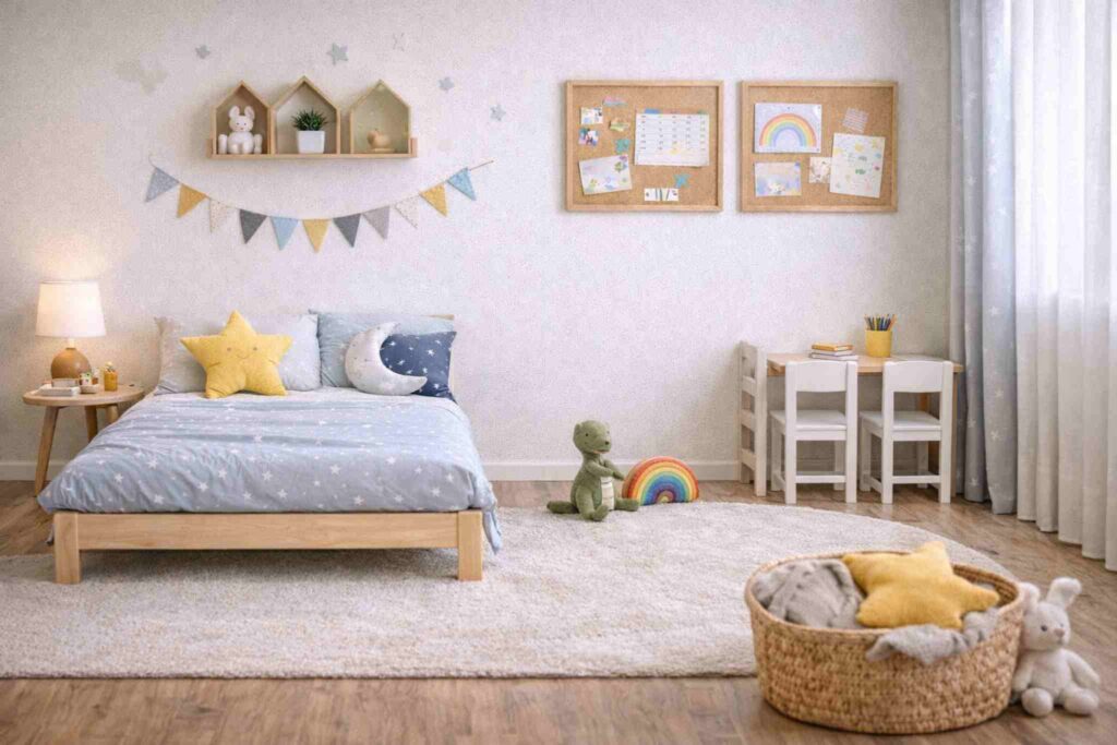 Tapetes, cortinas e almofadas: o toque final no quarto infantil