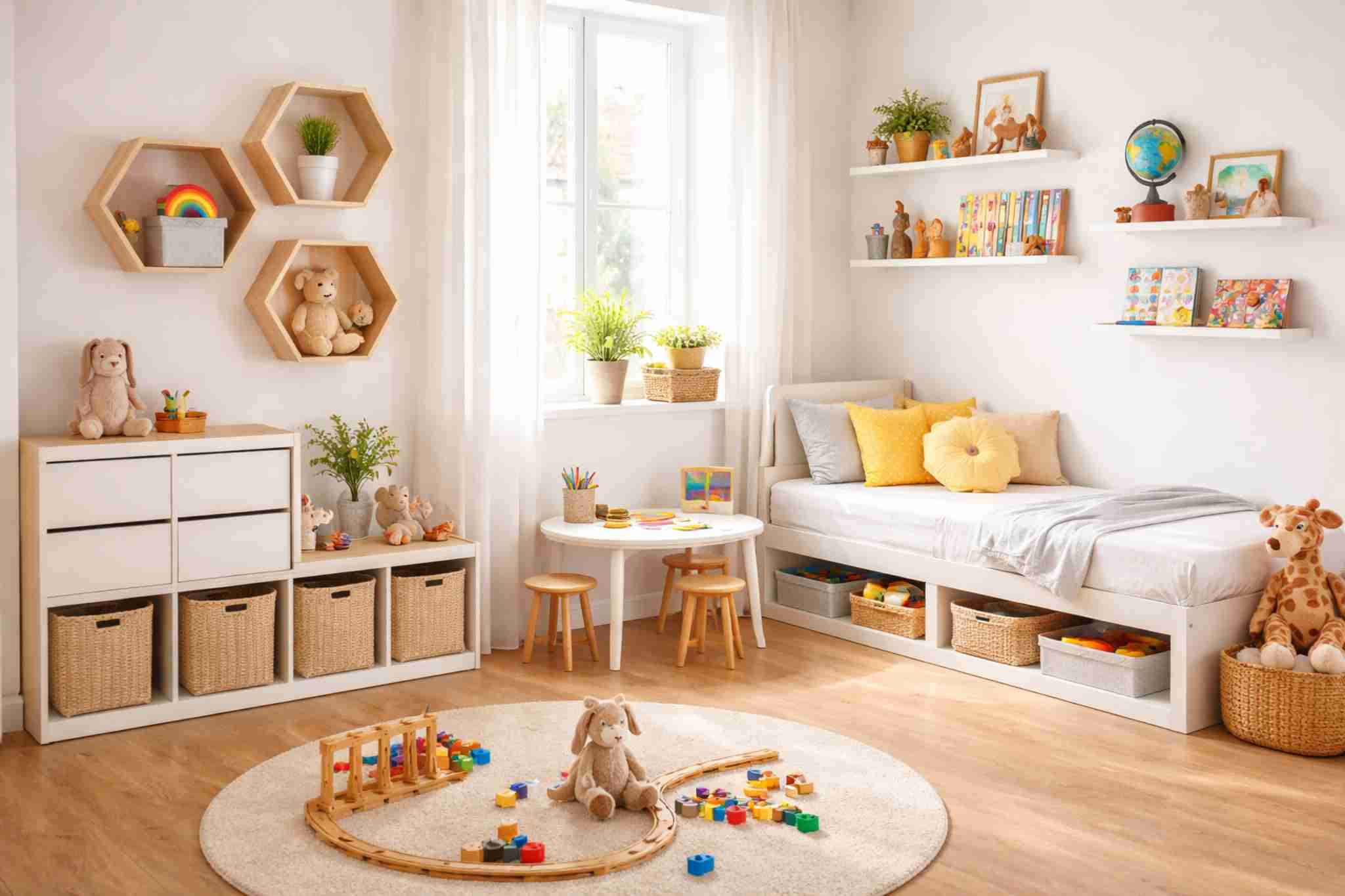 Quarto infantil com nichos e prateleiras