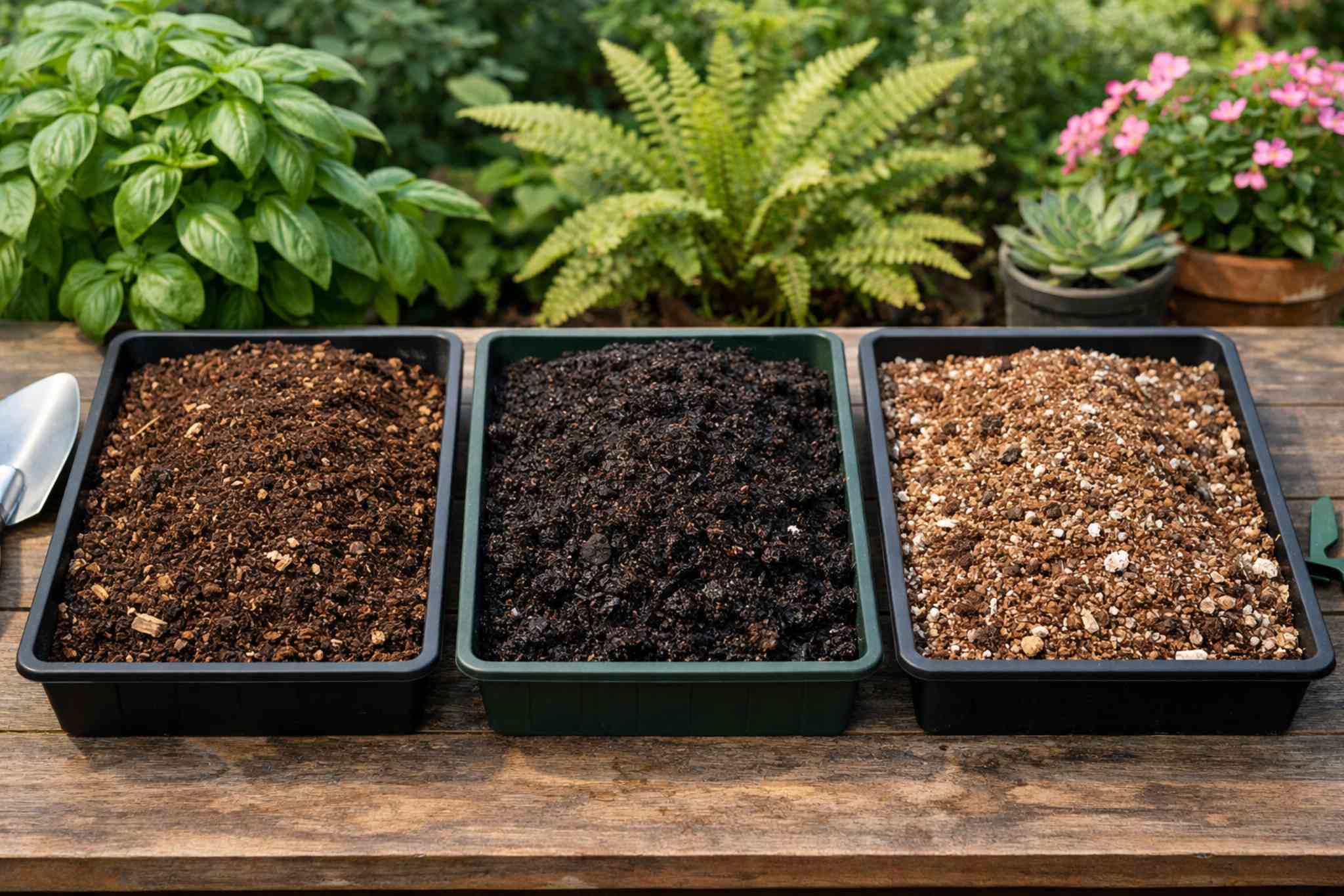 terra vegetal, húmus e substrato