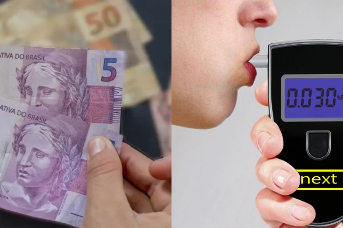 Bafômetro ao lado de notas de reais